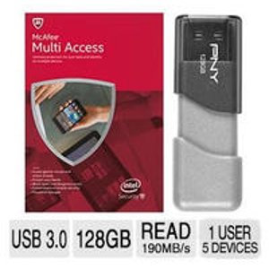 PNY 128GB容量USB 3.0闪存盘 + McAfee 2015 Multi Access软件