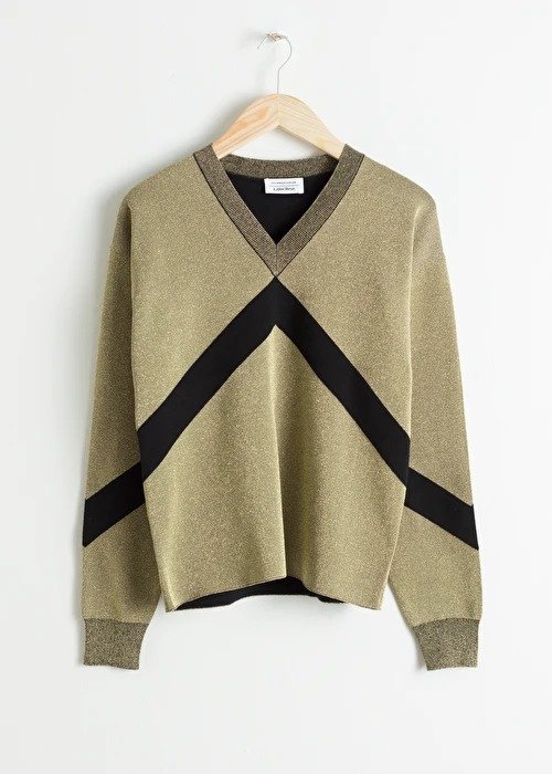 Metallic Varsity Stripe Sweater