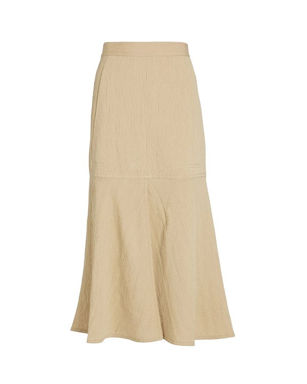 Flared Plisse Midi Skirt