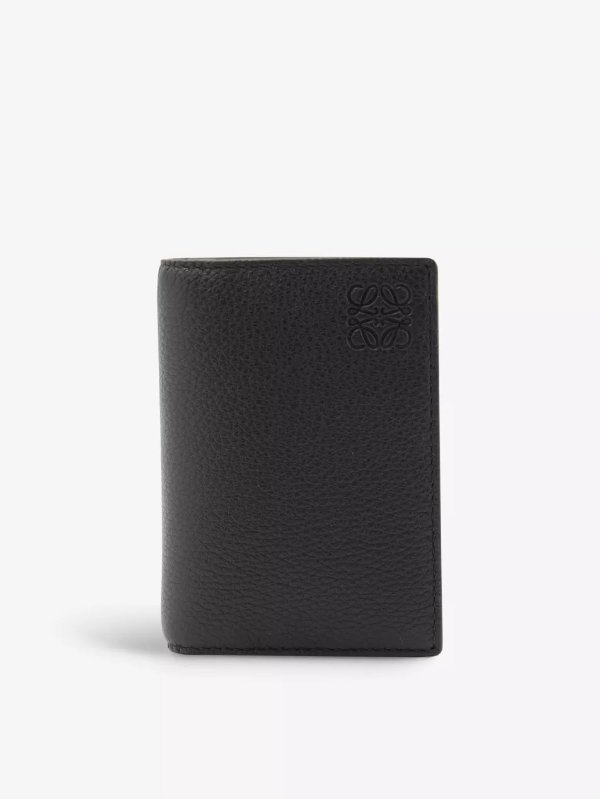Anagram-embellished grained-leather bifold wallet