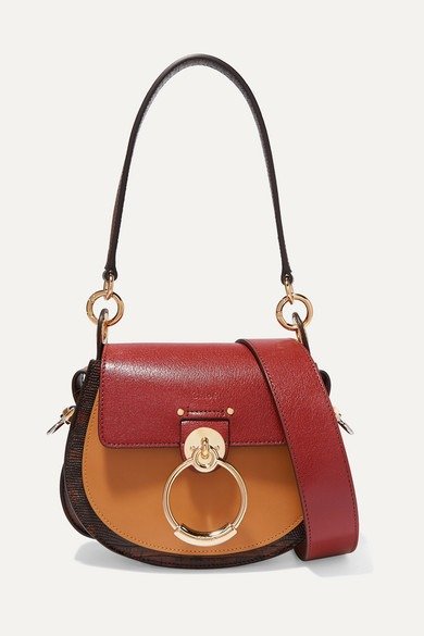 Tess small color-block smooth and lizard-effect leather shoulder bag