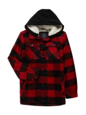 Boy's Checked Faux Fur Hooded Jacket