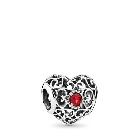 July Signature Heart Charm, Synthetic Ruby