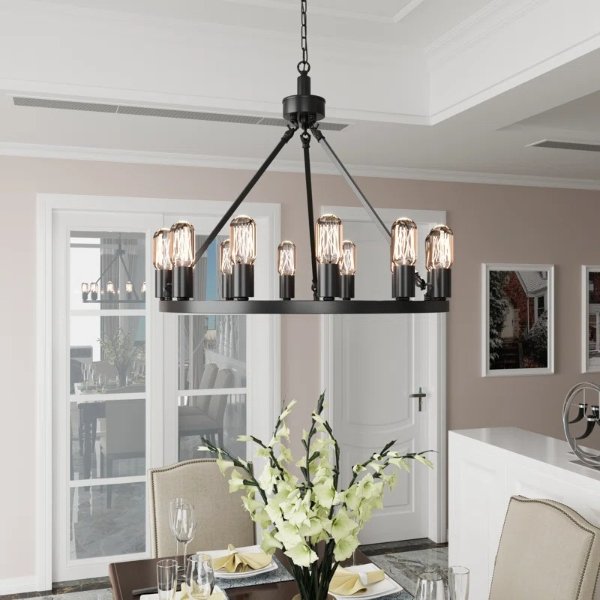 Gainell 12 - Light Dimmable Wagon Wheel Chandelier
