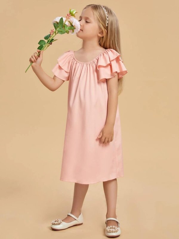 Toddler Girls Scoop Neck Layered Sleeve Tunic Dress