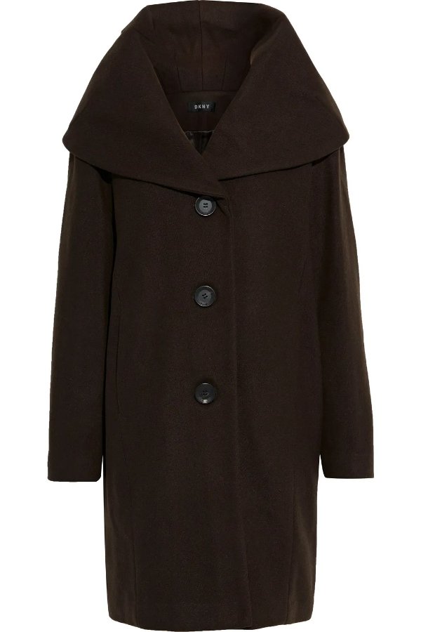 Brushed wool-blend hooded coat