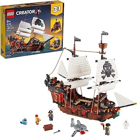Creator 3in1 Pirate Ship 31109 Building Playset for Kids who Love Pirates and Model Ships, Makes a Great Gift for Children who Like Creative Play and Adventures (1,260 Pieces)