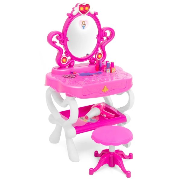 Kids Princess Vanity Toy Set and Keyboard Combo w/ Stool, Accessories