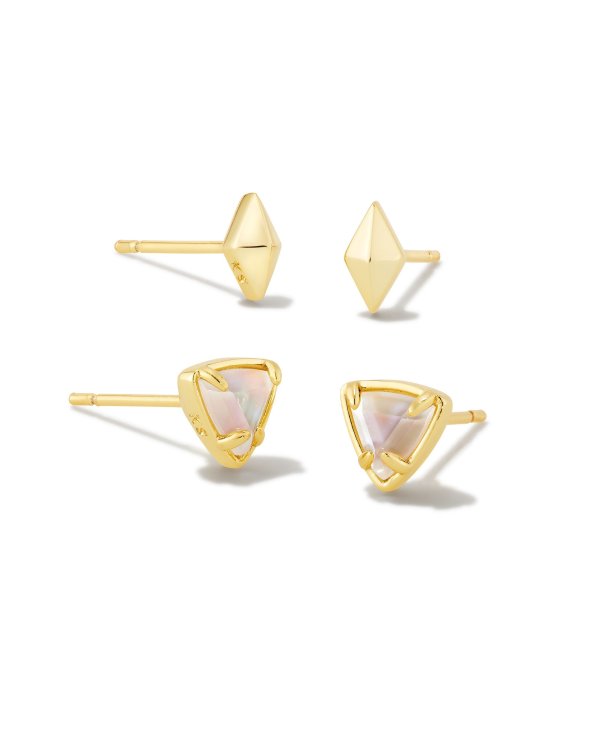 Greta Gold Stud Earrings Set of 2 in Ivory Mother-of-Pearl
