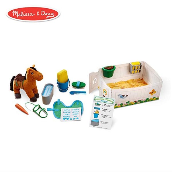 Feed & Groom Horse Care Play Set with Plush Stuffed Animal (23 Pieces)