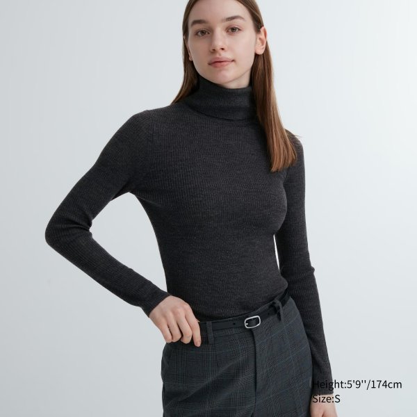 Extra Fine Merino Ribbed Turtleneck Long-Sleeve Sweater | UNIQLO US