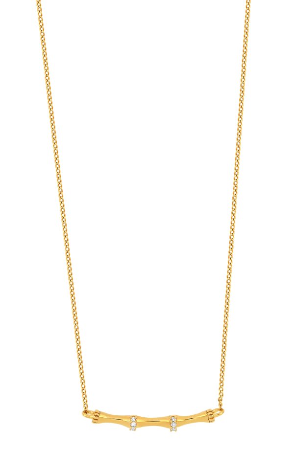 18K Gold Plated Sterling Silver Diamond Bamboo-Shaped Bar Pendant Necklace - 0.02 ctw.
