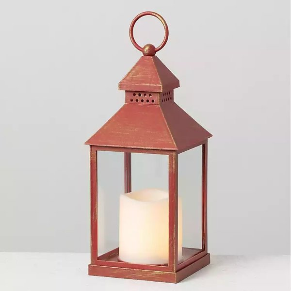 Distressed Rust Lantern with LED Pillar Candle