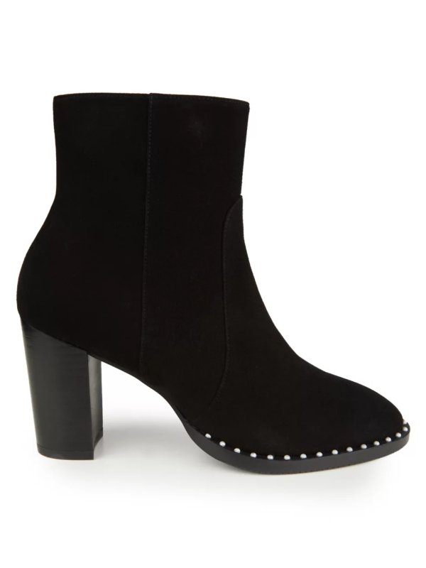 - Kailee Faux Pearl-Embellished Suede Ankle Boots