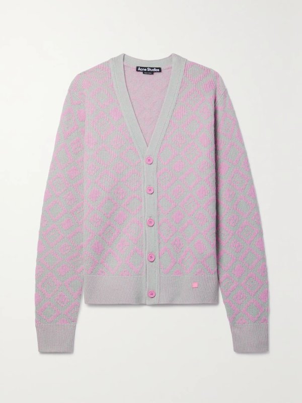Jacquard-knit wool and cotton-blend cardigan