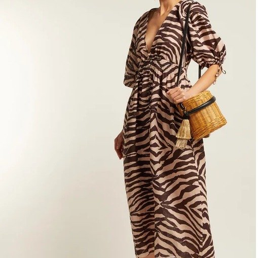 Zebra-print linen midi dress