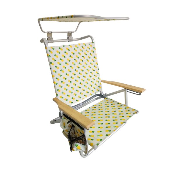 Folding Beach Chair W/ Canopy | 5 Reclining Positions (Pineapple)