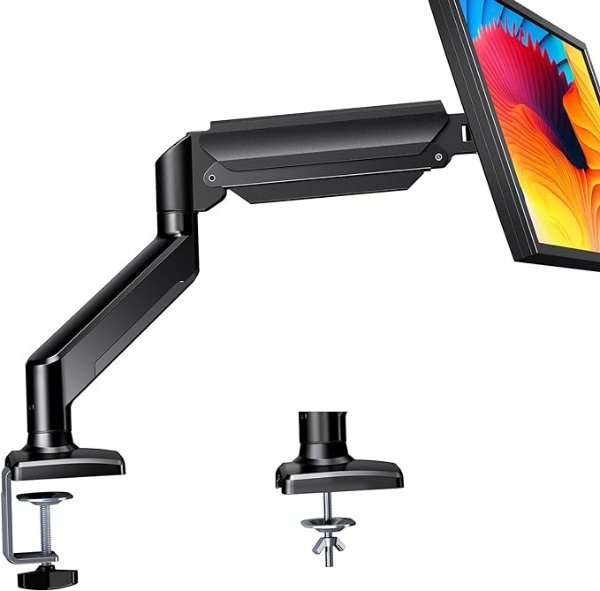 ErGear Single Monitor Arm for 13-32 inch Screens, Adjustable Gas Spring Monitor Mount Holds up to 22 lbs, Computer Monitor Stand with VESA Mount, C-Clamp & Grommet Base, Max VESA 100x100mm, EGSS15B