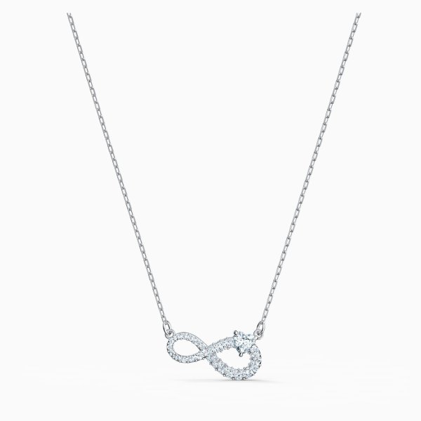 Infinity Necklace, White, Rhodium plated by SWAROVSKI
