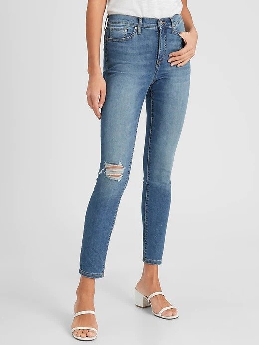High-Rise Medium Wash Destruct Skinny Jean