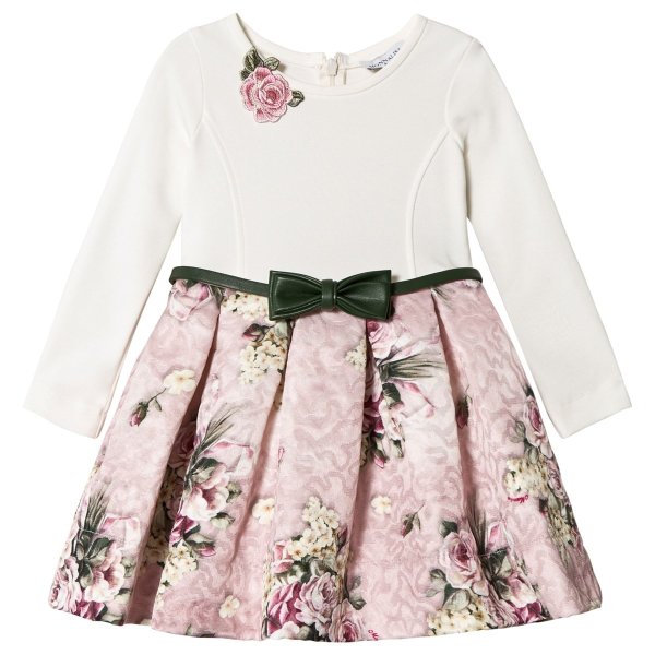Cream and Pink Floral Bow Belted Dress | AlexandAlexa