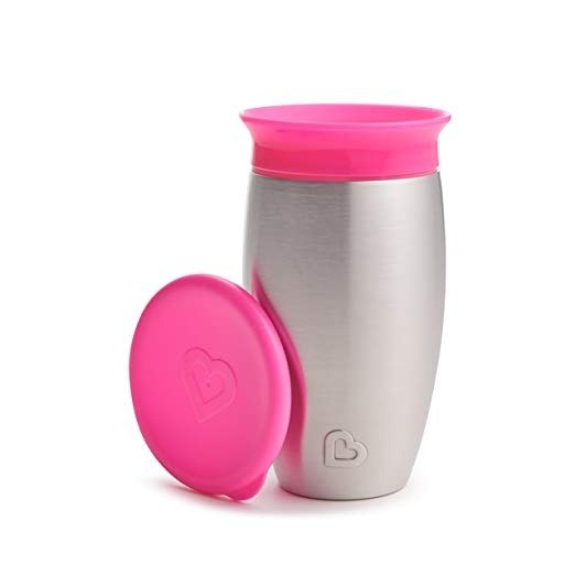 Miracle Stainless Steel 360 Sippy Cup, Pink, 10 Ounce