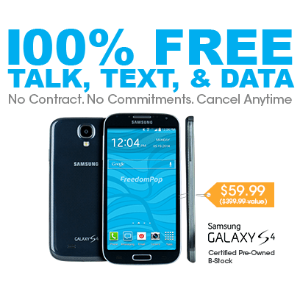 100% Free Mobile Phone Service + FREE 500MB Bonus w/ Samsung Galaxy S4