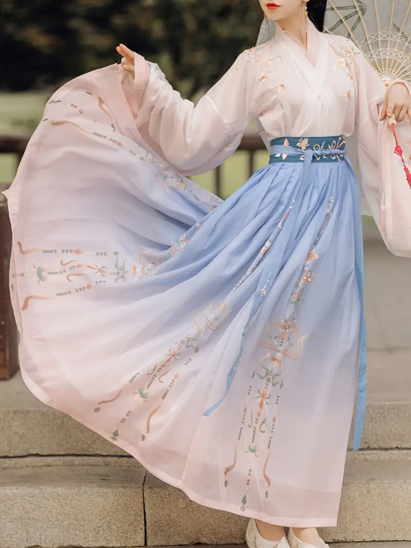 Hanfu Cross Neck Waist Length Wide Sleeved Dress Ladies Dress | Save Money On Temu | Temu
