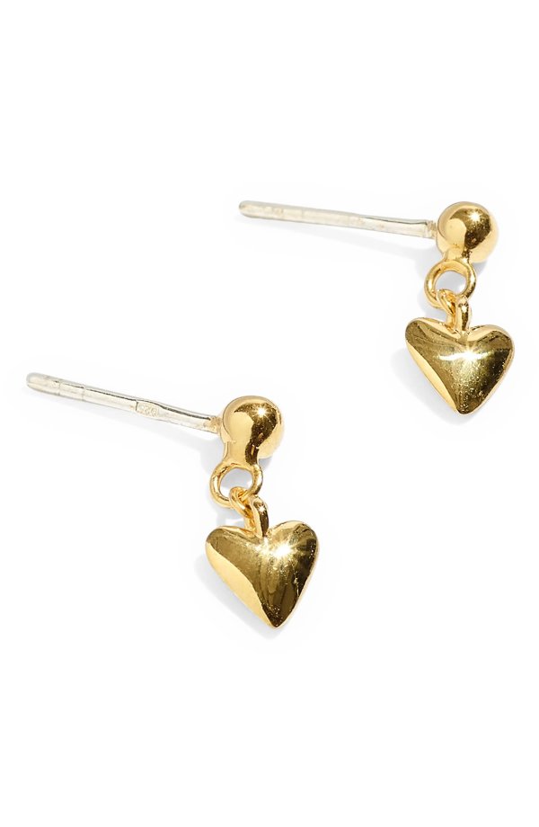 Demi-Fine Vermeil Heart Dangle Stud Earrings