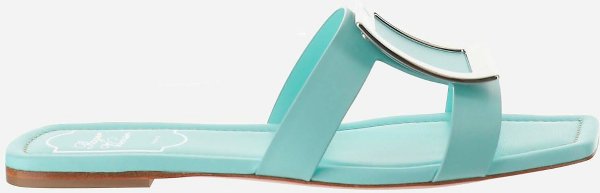 Aqua Green Flat Slide Sandals