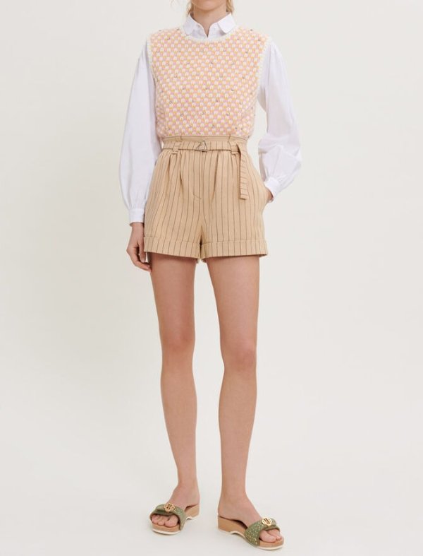 222IASTEX Belted striped shorts