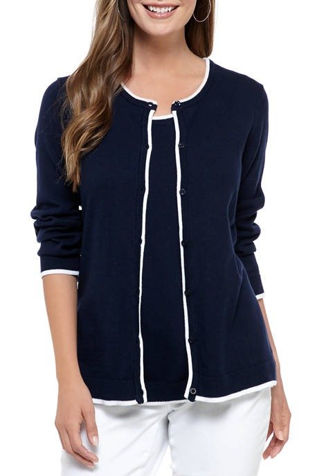 Women's 3/4 Sleeve Core Cardigan with Tipping