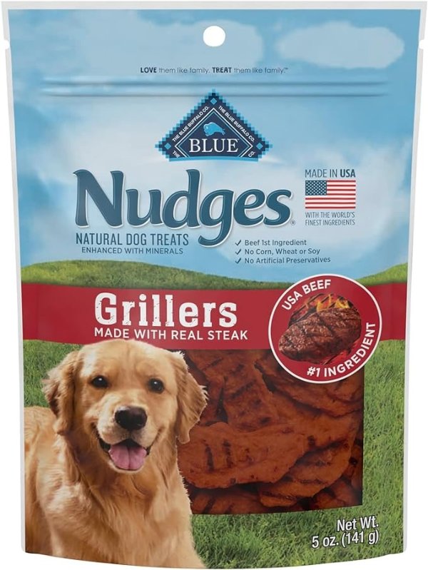 Nudges Grillers Natural Dog Treats, Steak, 5oz Bag