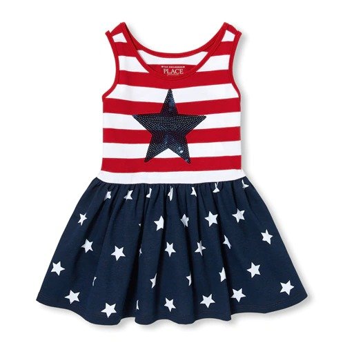 Baby And Toddler Girls Americana Sleeveless Stars And Stripes Print Knit Skater Dress