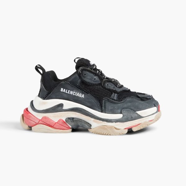 Triple S distressed leather and mesh sneakers