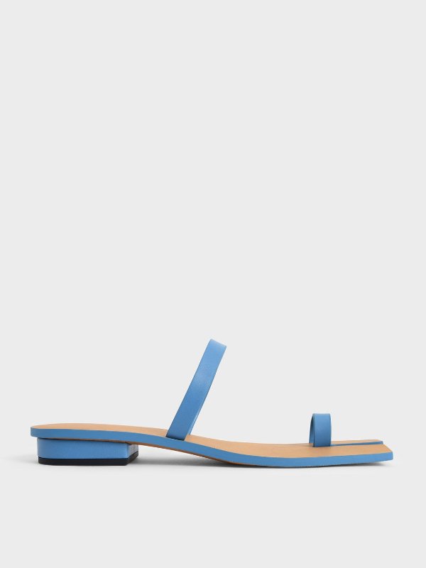 Blue Toe Ring Flat Sandals | CHARLES &amp; KEITH
