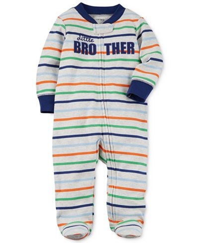 1-Pc. Striped Little Brother Cotton Footed Coverall, Baby Boys