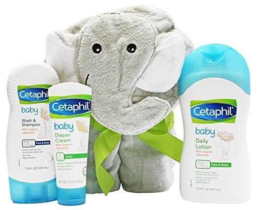 Baby Sensitive Skin Bath Time Essentials Gift Set with Elephant Hoodie towel
