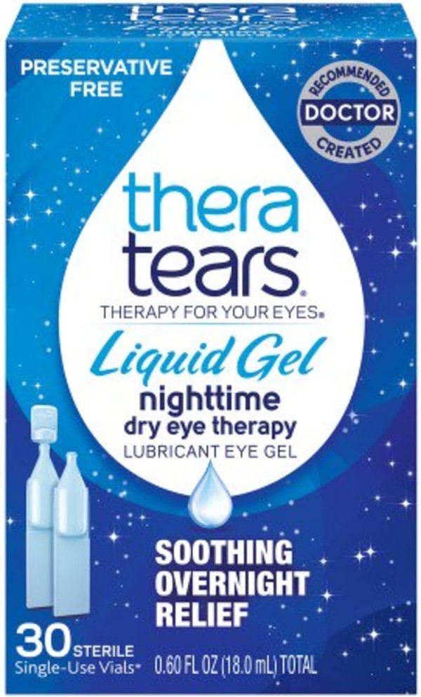 Liquid Gel Nighttime Lubricating Eye Drops for Dry Eyes, Single-Use Vials, 30 Count