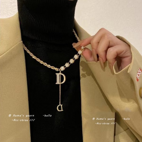0.01US $ 99% OFF|Design Sense Micro Setting Zircon D Letter Pendant Long Necklace Winter Sweater Chain Fashion Jewelry For Woman Girls Party Gift - Necklace - AliExpress