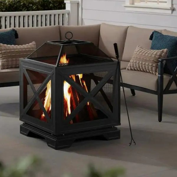 Westbury 26 in. W x 37.8 in. H Outdoor Square Wood Burning Black Fire Pit