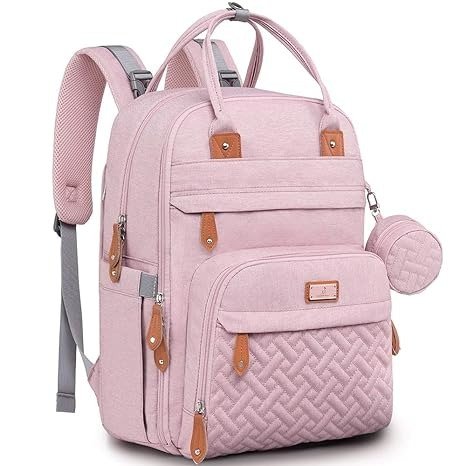 Diaper Bag Backpack - Baby Essentials Travel Tote Multi function Waterproof Bag, with Changing Pad, Stroller Straps & Pacifier Case Unisex, Pink