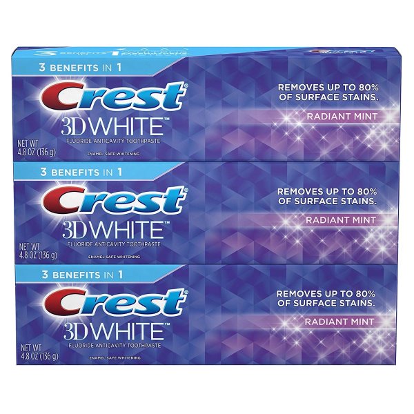Toothpaste 3D White Radiant Mint, 4.8oz (Pack of 4)
