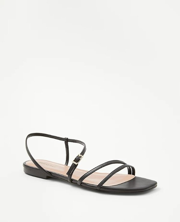Leather Strappy Flat Sandals | Ann Taylor