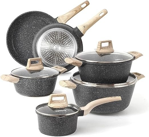 Nonstick Granite Cookware Sets 10 Pcs Stone Cookware Set,non stick frying pan set , pots and pans set ( Granite, induction cookware)