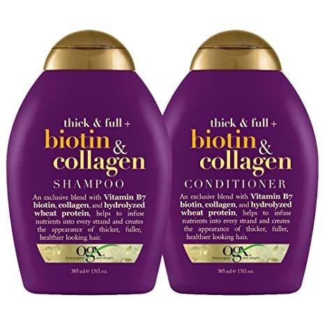 Thick & Full + Biotin & Collagen Shampoo & Conditioner Set, 13 Ounce (packaging may vary), Purple