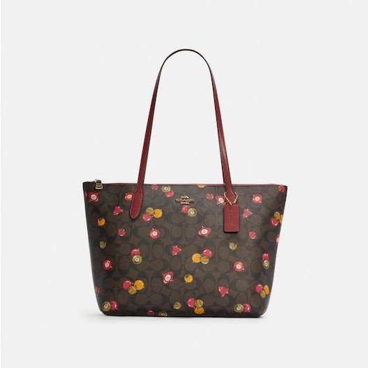 Zip Top Tote In Signature Canvas With Ornament Print