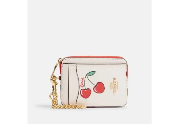 Zip Card Case With Heart Cherry Print