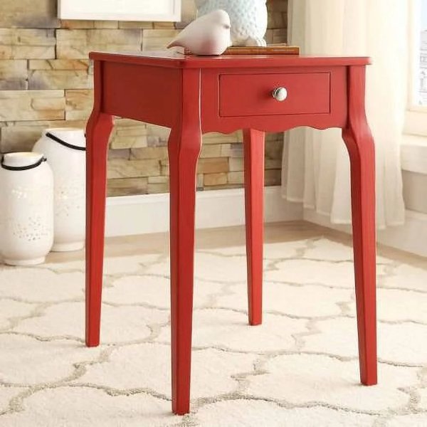 Catalpa 24" High Wood End Table with Drawer, Red