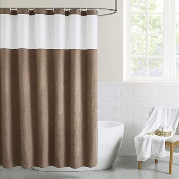 Fabric Shower Curtain Brown Waffle Weave Shower Curtain for Bathroom Waterproof Bathroom Curtain with 12 Hooks Machine Washable 72x72 Inch